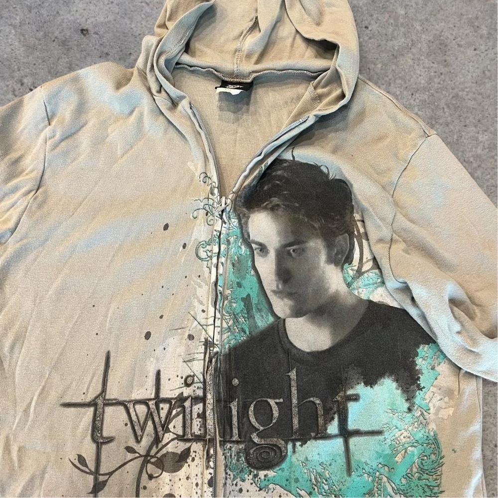 Y2K Baby Tee 2008 Twilight Saga Edward Cullen Full Zip Graphic Hoodie Cyber Goth